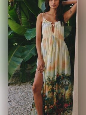 Tropical Tie-Front Maxi Dress in Pastel Sunset